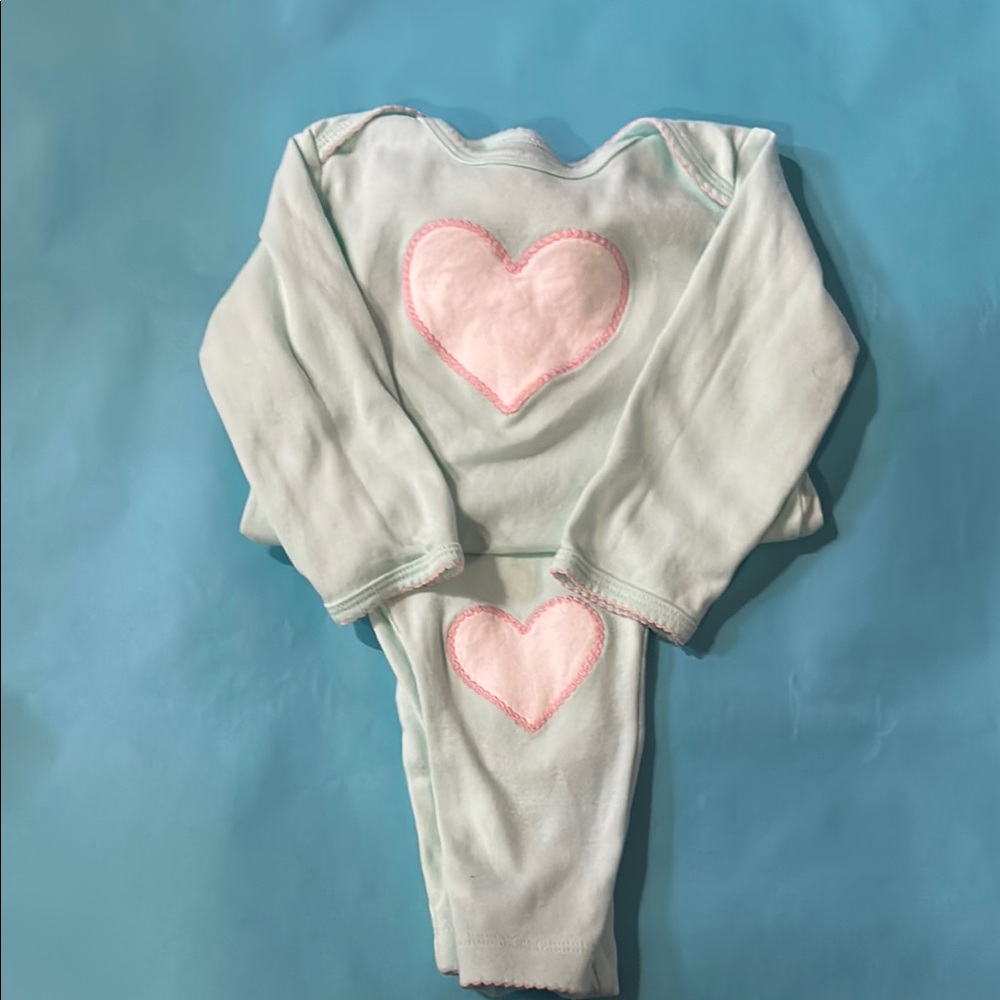 Mint Green Pajama Set with Pink Heart